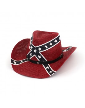 American Flag Vintage Western Cowboy Straw Hat