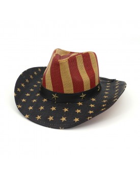 American Flag Vintage Western Cowboy Straw Hat