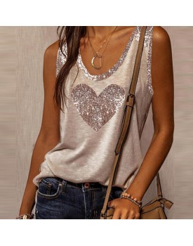 Casual Round Neck Stitching Love Top